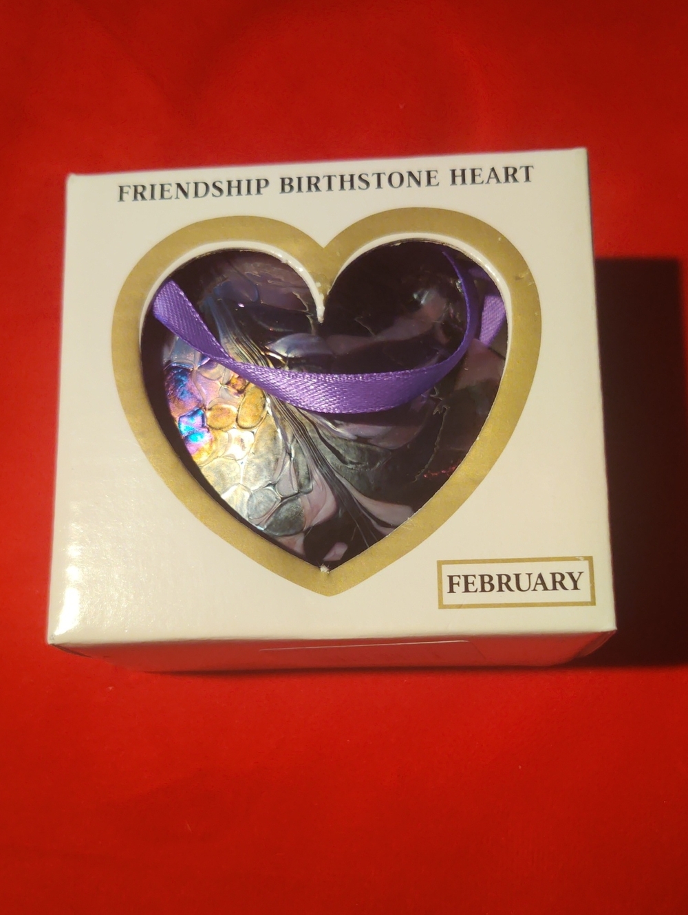 Handmade Glass Friendship Birthstone Heart Ornament for February...